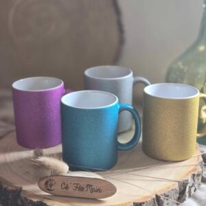 Cé'Fée Main - lot de 4 mugs pailletés à personnaliser