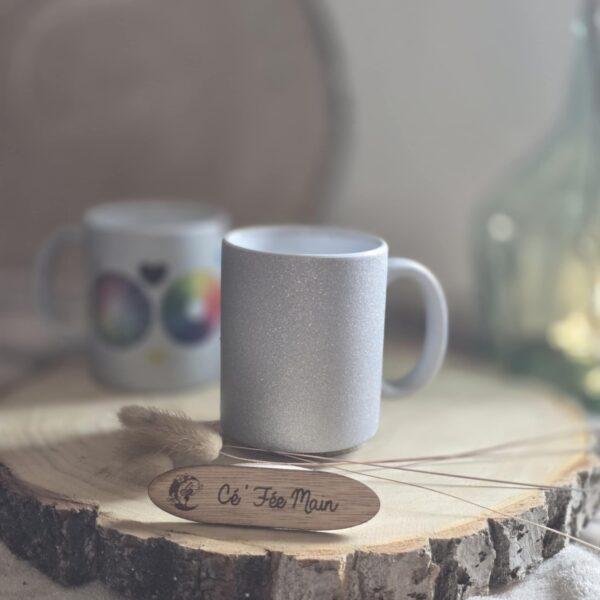 Cé'Fée Main - mug pailleté argenté à personnaliser 2