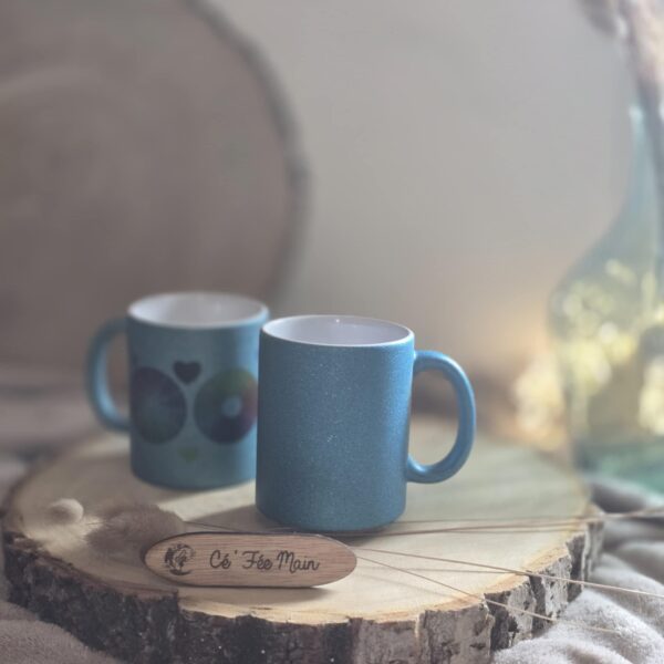 Cé'Fée Main - mug pailleté bleu à personnaliser 2