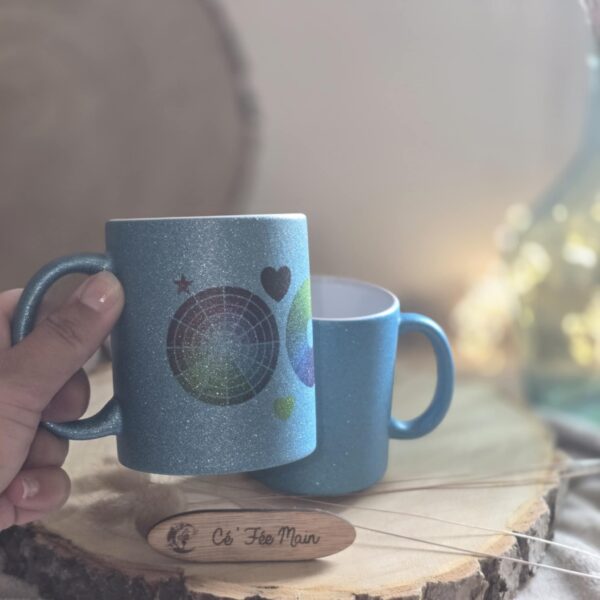 Cé'Fée Main - mug pailleté bleu à personnaliser 3