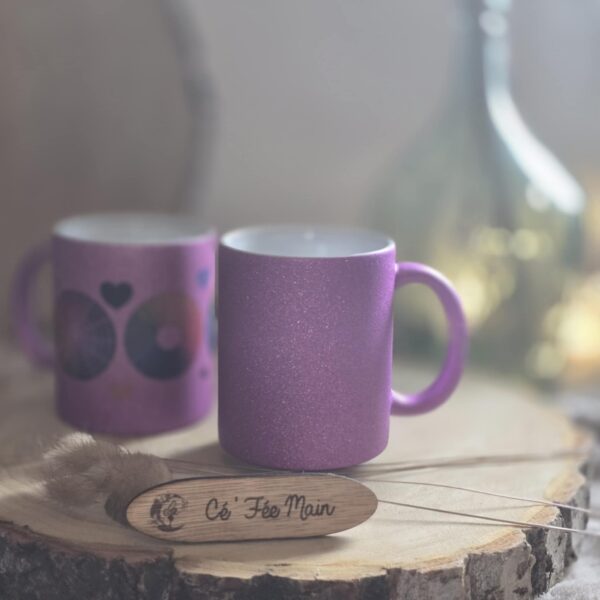 Cé'Fée Main - mug pailleté fushia à personnaliser 2